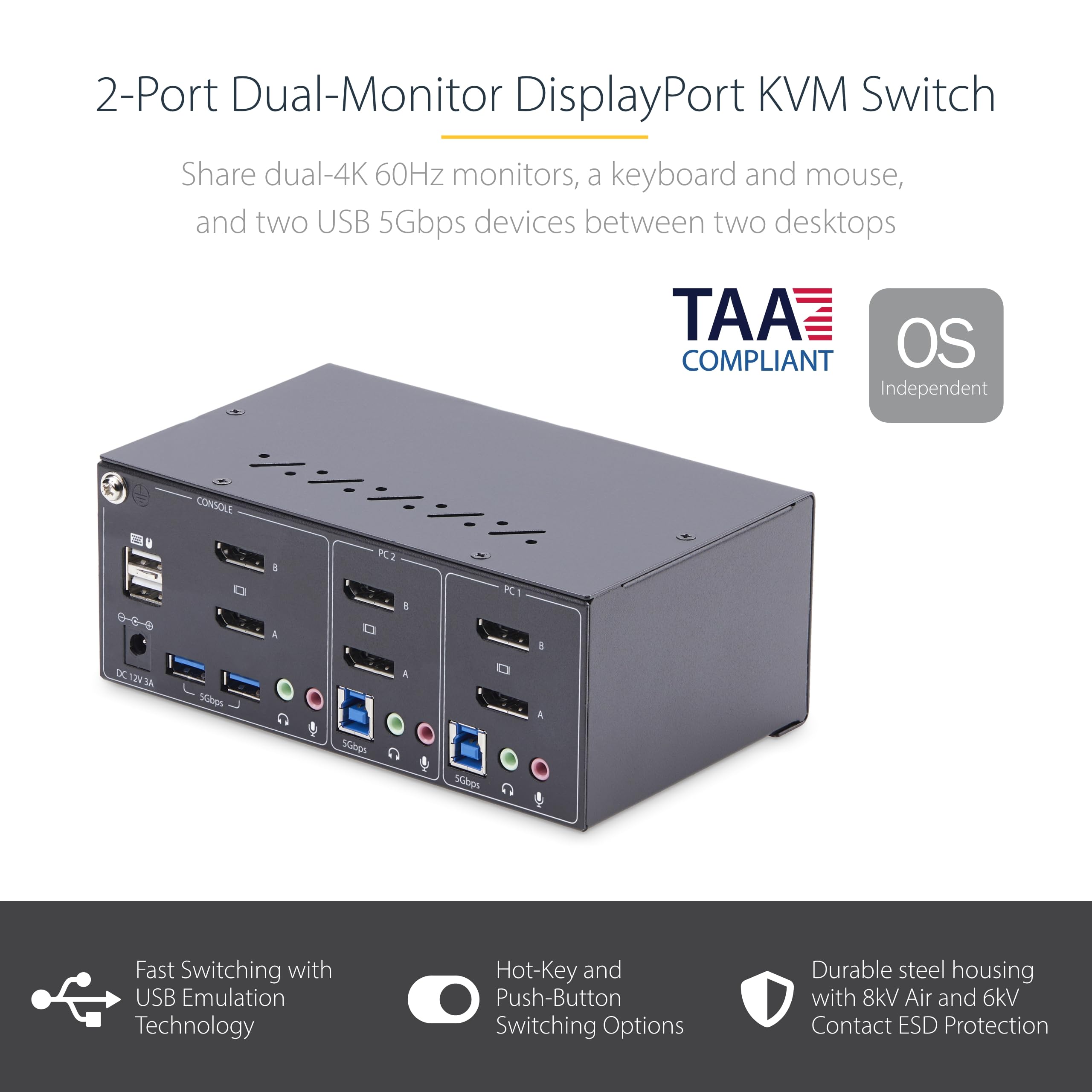 Amazon.co.jp: StarTech.com KVM Switch/2-Port/Dual Monitor/4K60Hz